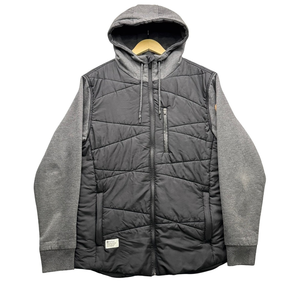 Matix Puffer Vest Jacket Men's M Black Gray Quilted Hooded Full Zip Casual